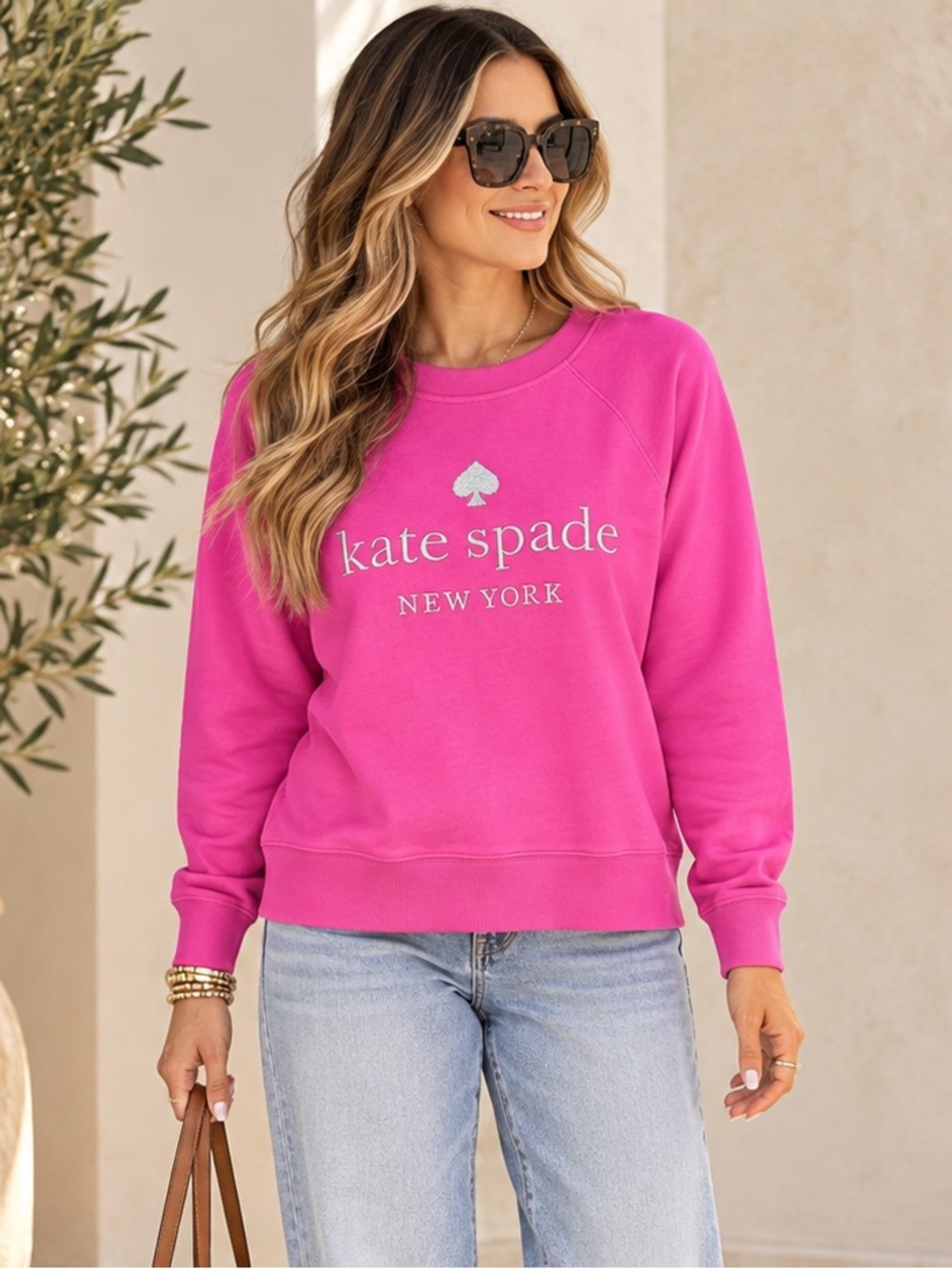 Kate Spade New York Embroidered Logo Magenta Lipstick Sweatshirt NWT